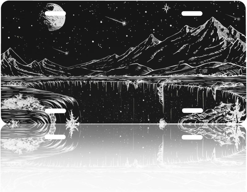 CTVSLFU Front License Plate Cover – Aluminum Metal Car Accessory, Rust-Proof Novelty Vanity Tag Decor for Men & Women, 6x12 with 4 Holes - Starry Sky Mountain 010 - Image 1